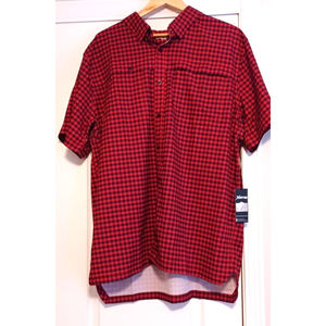 Mens Fisherman Shirt Red and Black Plaid UV Protected XXL NWT Xotic Brand
